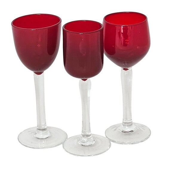 3 Ruby Red Cordial Glasses 5" sweet liquor 2oz mixed mini glassware bar stemware - Picture 1 of 5